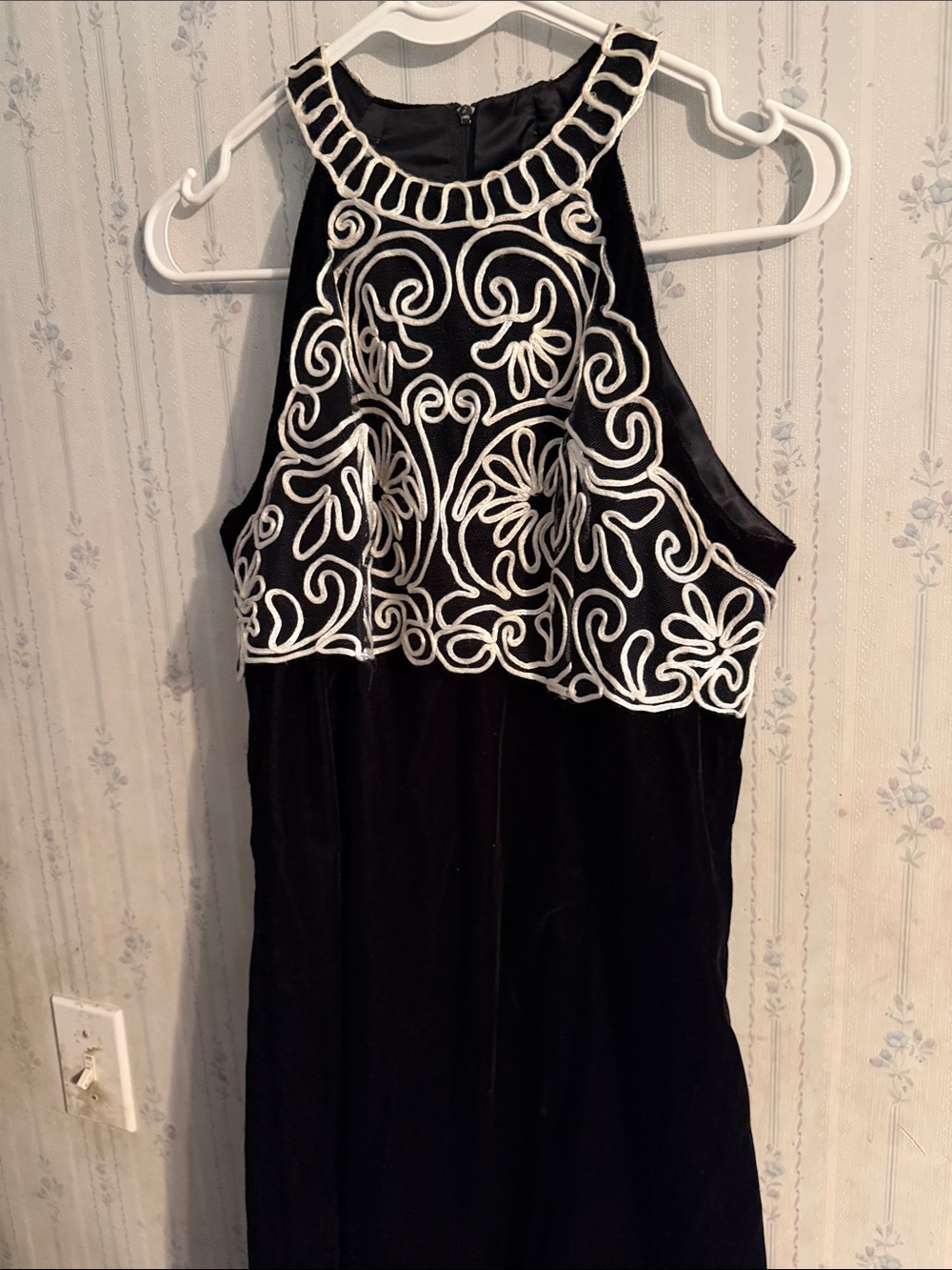 Scott McClintock Black Midi Dress with White Embroidered Halter Yoke